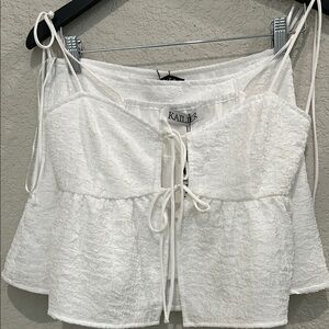 White Crop Camisole with Tie Front and Peplum and mini skirt set